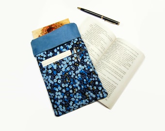 Book case - Blue fruit pattern book cover - pocket and paperback book pouch - Liberty Style - Christmas Gift - After the Beach