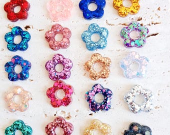 Emma Créoles fleur résine paillettes acier inoxydable Créoles interchangeables 59 couleurs Pampilles fleurs 20mm Cadeau femme Après la Plage