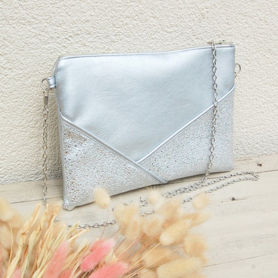 Silver Wedding Clutch and Silver Sequins Evening Clutch Two Shades of Silver Glitter Imitation Leather Apres La Plage Etsy Ireland