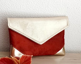 Pochette mariage doré  terracotta pochette soirée enveloppe - Sac à main - Cadeau témoin, cérémonie - Après la Plage