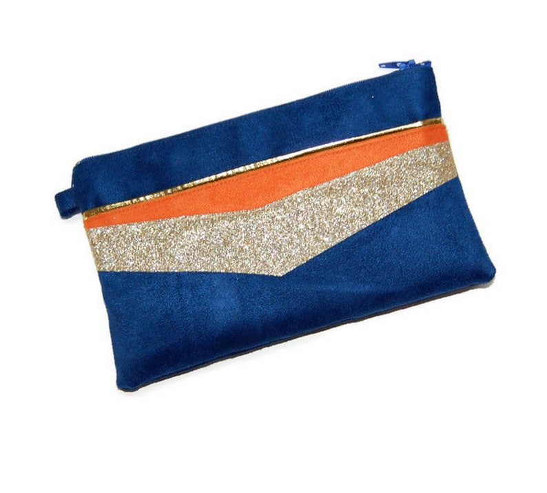 royal blue suede clutch bag