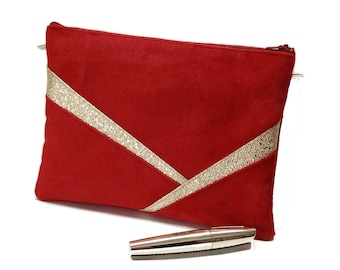 Clutch rojo y dorado, clutch de noche, bolso rojo y dorado