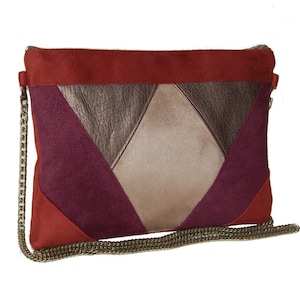 Pochette mariage,  pochette de soirée, suédine orange brique, bordeaux, beige, simili cuir bronze - Après la Plage