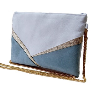 Wedding clutch, evening clutch, water green white, gold glitter faux leather - After the Beach