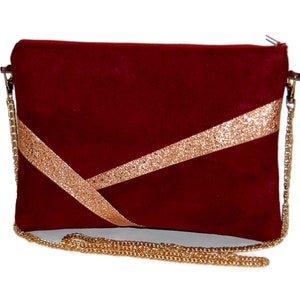 Pochette de soirée bordeaux or rose,sac or rose rouge, or rose - Pochette mariage -  Cadeau Noël - Après la Plage