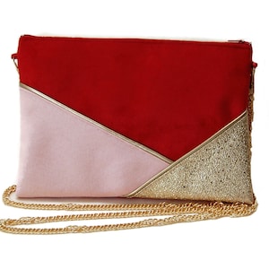 Pochette mariage rouge, rose poudré, doré, pochette de soirée  doré paillette - Pochette personnalisable - Après la Plage