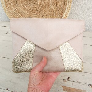 Pochette mariage, pochette soirée, beige doré paillettes Pochette enveloppe, sac à main Après la Plage © image 5