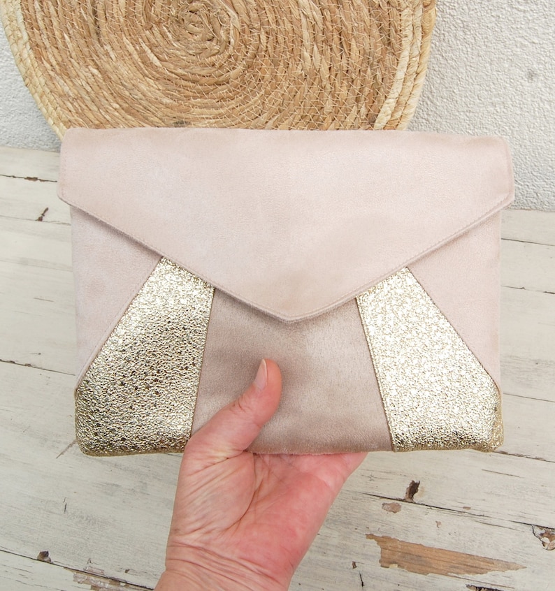 Pochette mariage, pochette soirée, beige doré paillettes Pochette enveloppe, sac à main Après la Plage © image 5