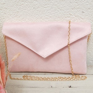 Pochette mariage, pochette soirée, suédine rose poudré - Pochette enveloppe, sac à main - Cadeau témoin, demoiselle d'honneur Après la Plage