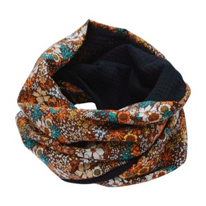 Women&#39;s snood, double collar, tube scarf, scarf, neck warmer, double gauze, viscose, hazelnut flowers, black duck Women&#39;s gift - After the Beach