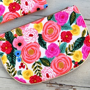 Pouch Fleece half-moon white rose gold pouch - Poetic floral pouch Ideal pencil case for your personal effects After the Beach