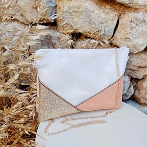 Wedding clutch bag white-ecru peach gold sequins evening bag, Faux leather suede, Woman gift ceremony witnesses After the Beach image 2