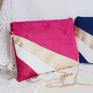Pochette mariage, sac de soirée rose fucshia, doré, blanc - Cadeau pour femme, témoin mariage, demoiselle d'honneur Après la Plage ©