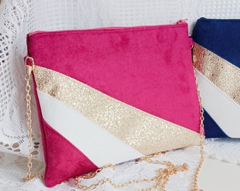 Wedding clutch, fuchsia pink evening bag, gold, white - Gift for women, wedding witness, bridesmaid After the Beach ©