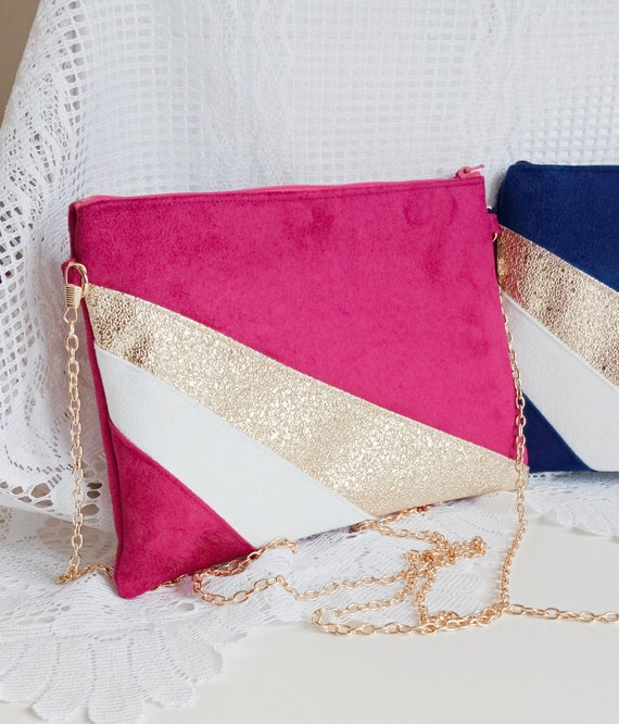 Wedding Clutch Fuchsia Pink Evening Bag Gold White Gift for Women Wedding Witness Bridesmaid After the Beach Etsy Ireland