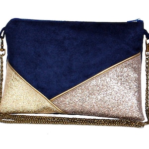 Hochzeitsbeutel, Abendbeutel, marineblaue Tasche Kunstleder paillettenbesetzt Gold Bronze, Silber - Zeugenbeutel, Zeremonie - Nach dem Strand