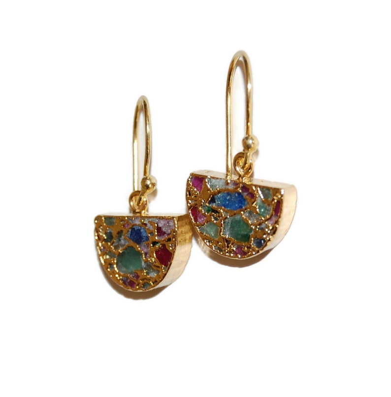 After the Beach \u00a9 Precious mosaic half-moon earrings and gold-plated 750000 Christmas Jewelry