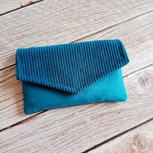 Portefeuille Pochette compagnon velours côtelé bleu canard sac porte chéquier pochette Sac pochette cadeau de Noël  Après la Plage