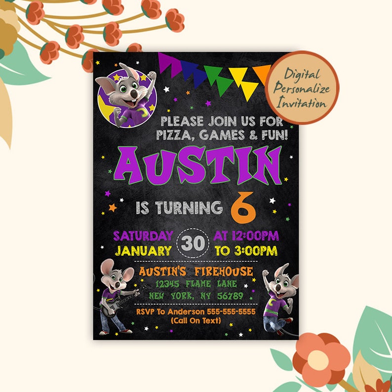 Chuck E Cheese Invitation, Chuck E Cheese Birthday, Chuck E Cheese ...