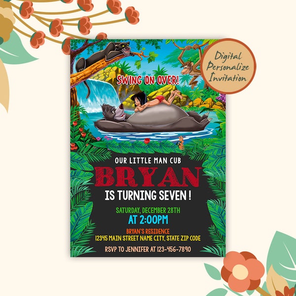 Jungle Book Birthday Invitation, Jungle Book Invitations, Jungle Book Party Decorations, Jungle Book Birthday Party, Jungle Book Theme Party