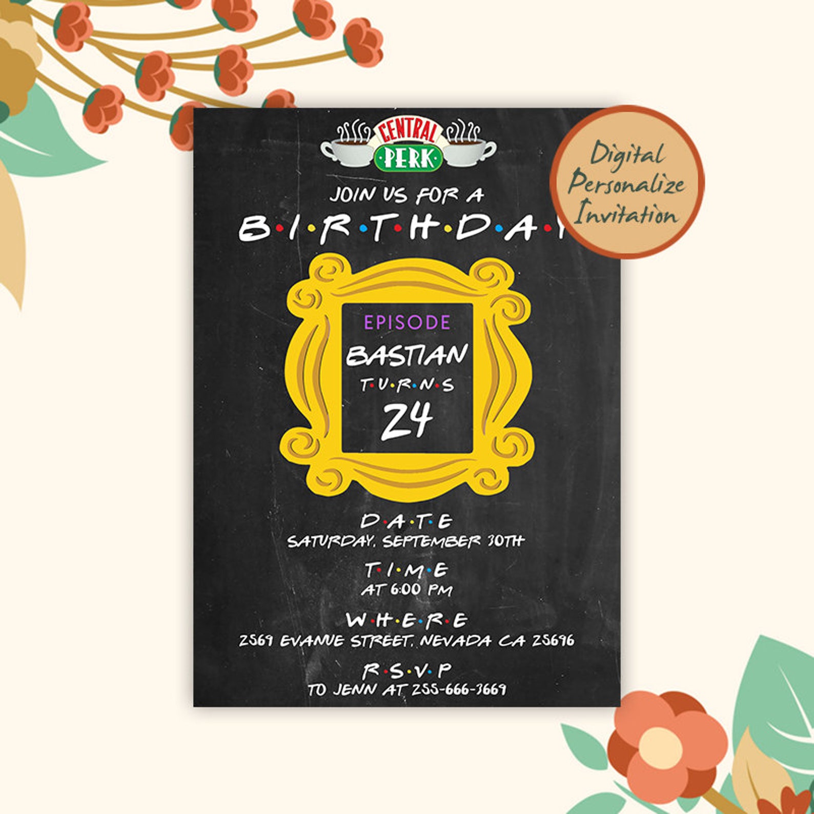 Friends Birthday Invitation, Friends Party Invitation, Friends