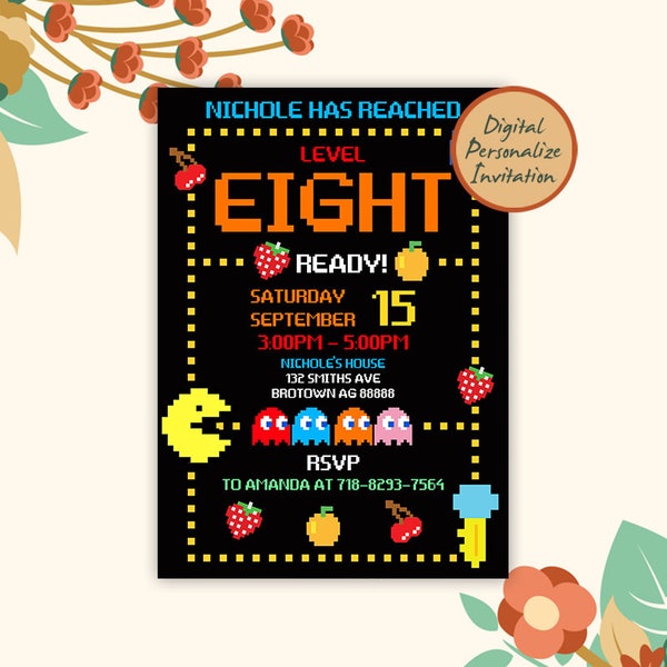 Pac Man Birthday Invitation, Pac Man Birthday Party, Pac Man Party Invitation, Pacman Birthday Party Invitation, Arcade Game Invitation