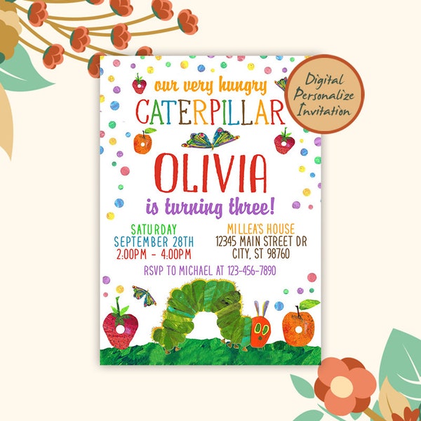 Very Hungry Caterpillar Birthday, Very Hungry Caterpillar Invitation, Very Hungry Caterpillar Party Invitation, Very Hungry Caterpillar