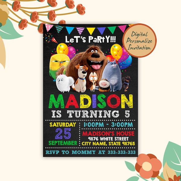 Secret Life Of Pets Invitation, Secret Life Of Pets Birthday, Secret Life Of Pets Party, Secret Life Of Pets Birthday Party Invitation