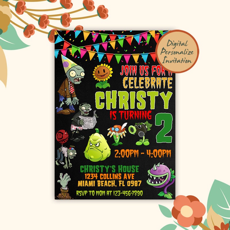 Plants Vs Zombies Invitation, Plants Vs Zombies Birthday, Plants Vs ...