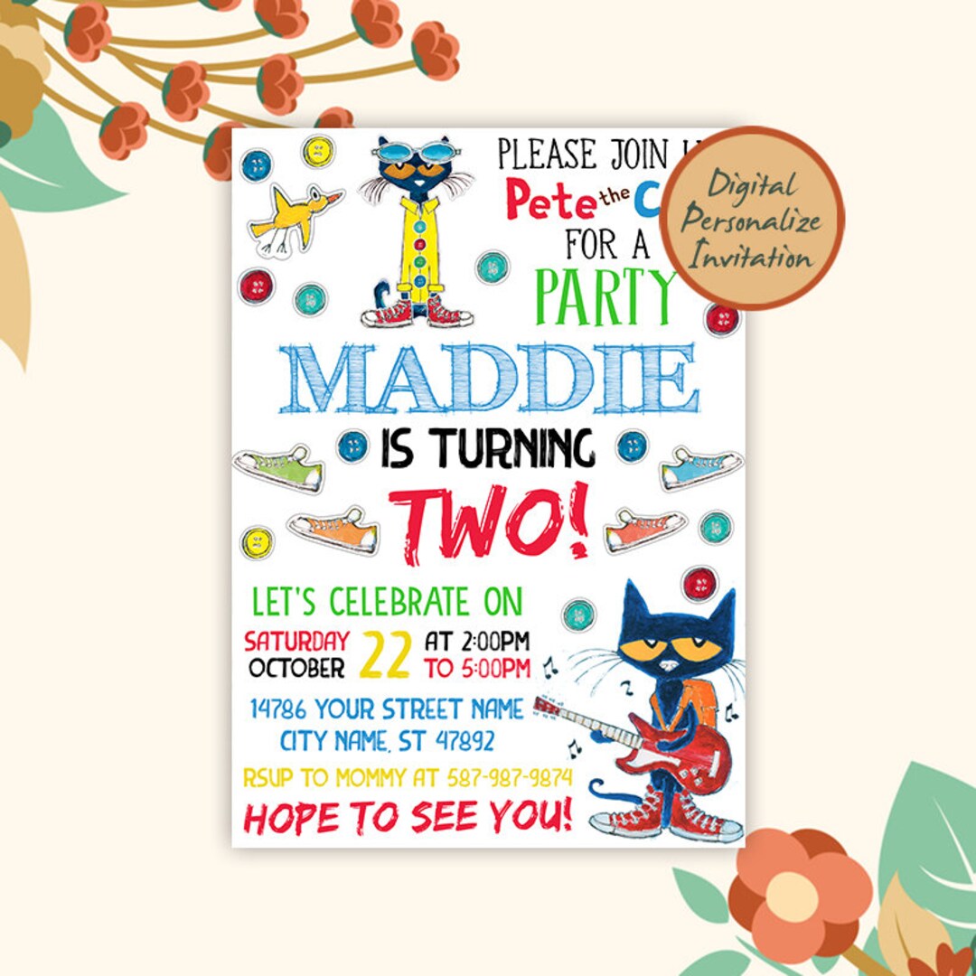Pete the Cat Birthday, Pete the Cat Birthday Invitation, Pete the Cat ...