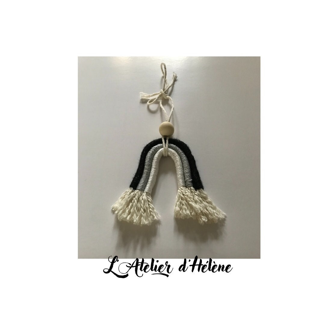 Décoration Arc-En-Ciel- Rainbow - Acrylique Macramé Perle Bois Noir Gris Blanc