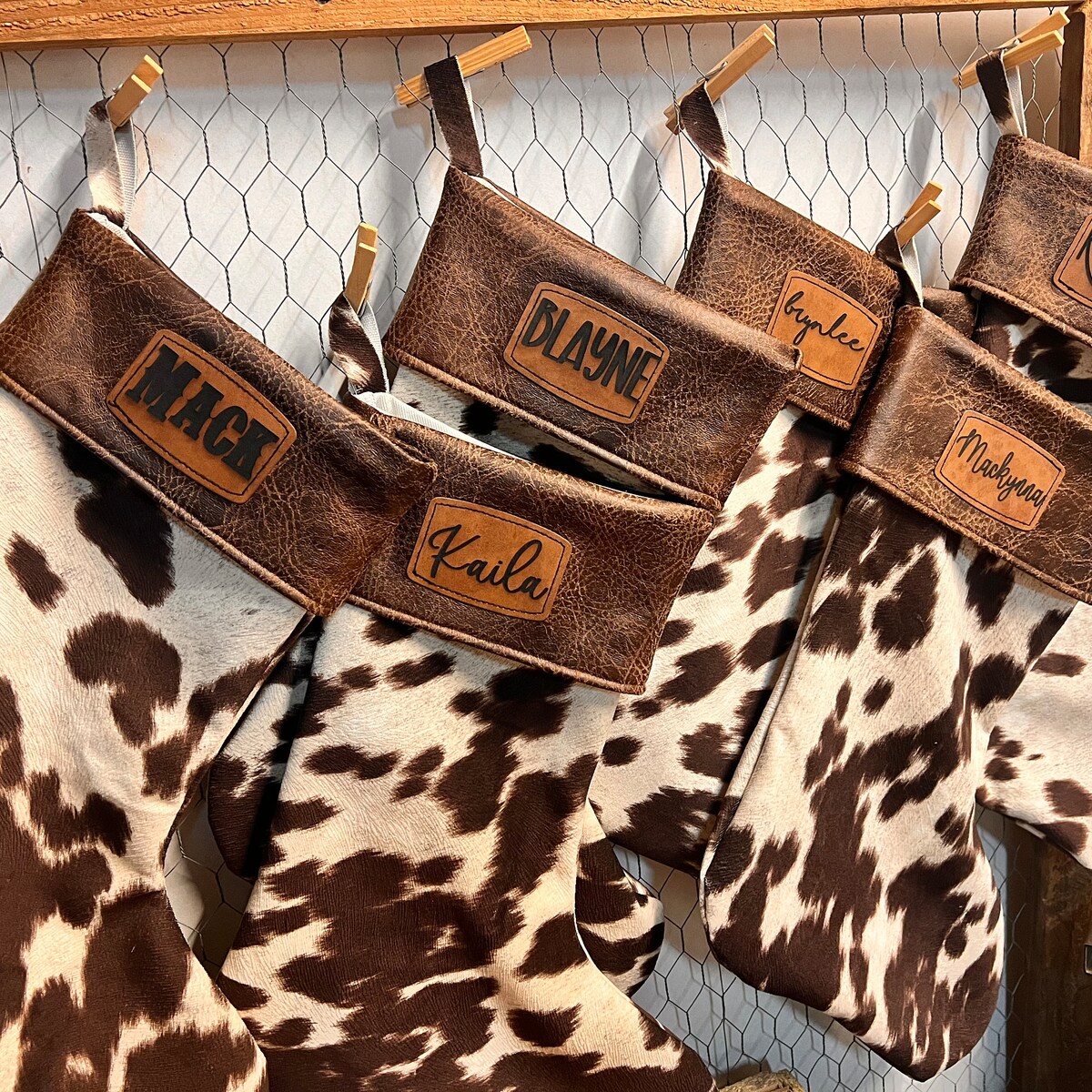 Cow Print Christmas Stockings, Cowhide Print - Etsy