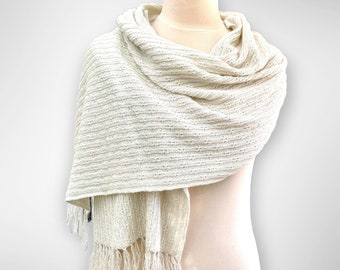 Cashmere lurex elegant wrap scarf shawl White with Silver lurex