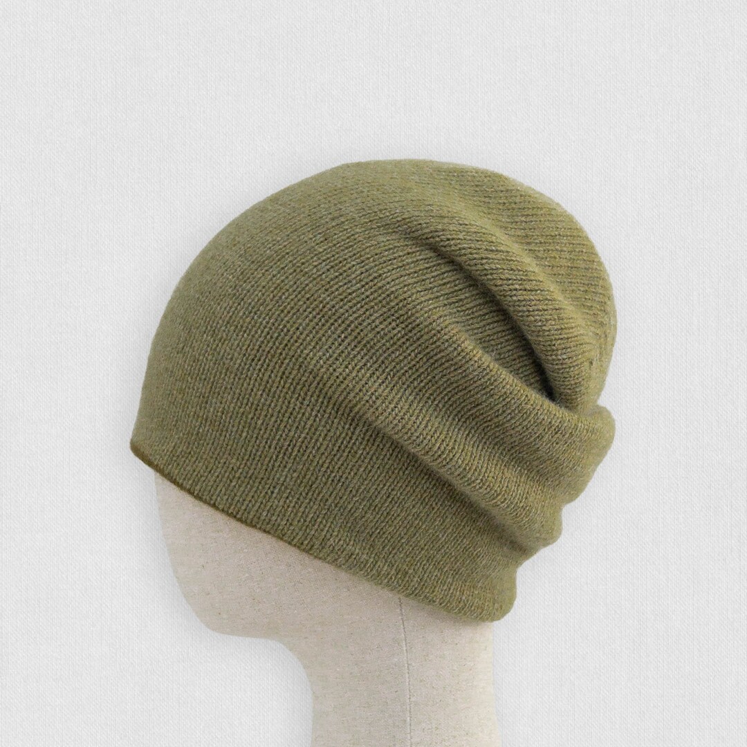 Angora and Wool Knit Double Layered Beanie Hat in Two 