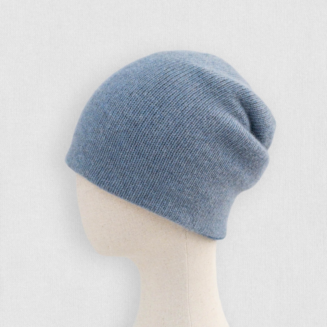Angora and Wool Knit Double Layered Beanie Hat in Two  display picture 3