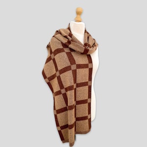 Cashmere merino large knitted two colour check scarf wrap