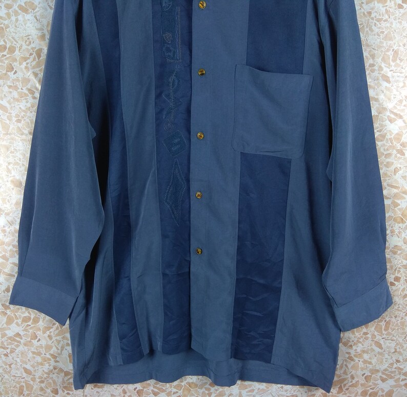 Vintage Patterned City Road Pattern Shirt Vintage Button Down Color Block Print Large Size