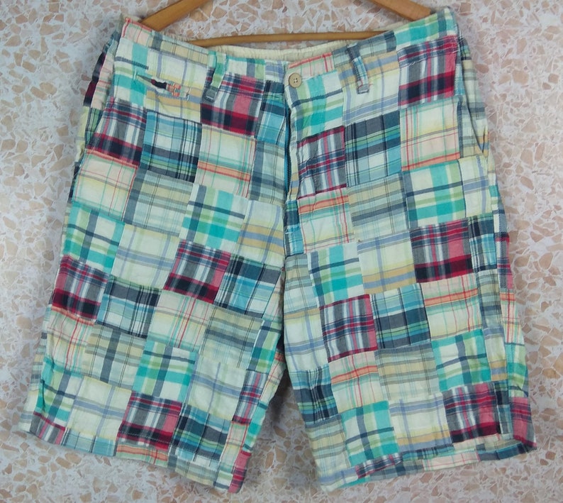 Vintage 90s Patchwork Short Pants Mens Plaid Checkered - Etsy