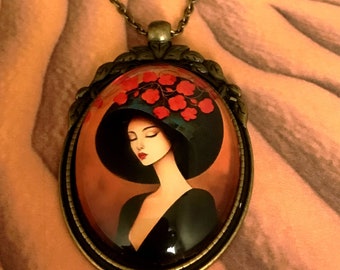 Collier sautoir cabochon  ,Femmes a l’honneur, vintage baroque romantique.