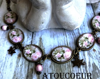 Bracelet  Cabochon  Métal Bronze Ajustable,Le mariage du vintage et baroque .Prix unitaire.