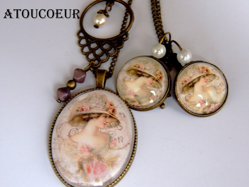 Collier pendentif cabochon Arbre de vie nature vintage romantique. image 8