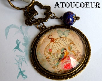 Porte-Clés  bijou de sac  cabochon, Le Manège des porte-clés,  Vintage Romantique.