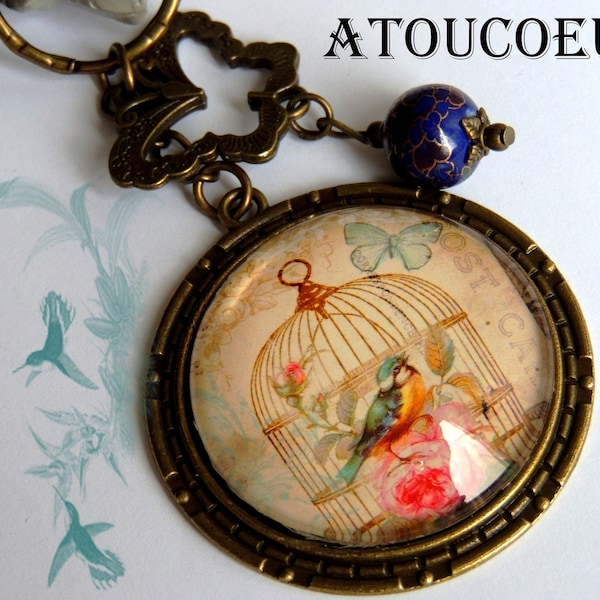 Porte-Clés  bijou de sac  cabochon, Le Manège des porte-clés,  Vintage Romantique.