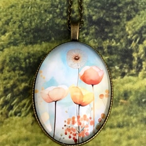 Cabochon long necklace necklace, An air of Spring, romantic vintage baroque. image 5