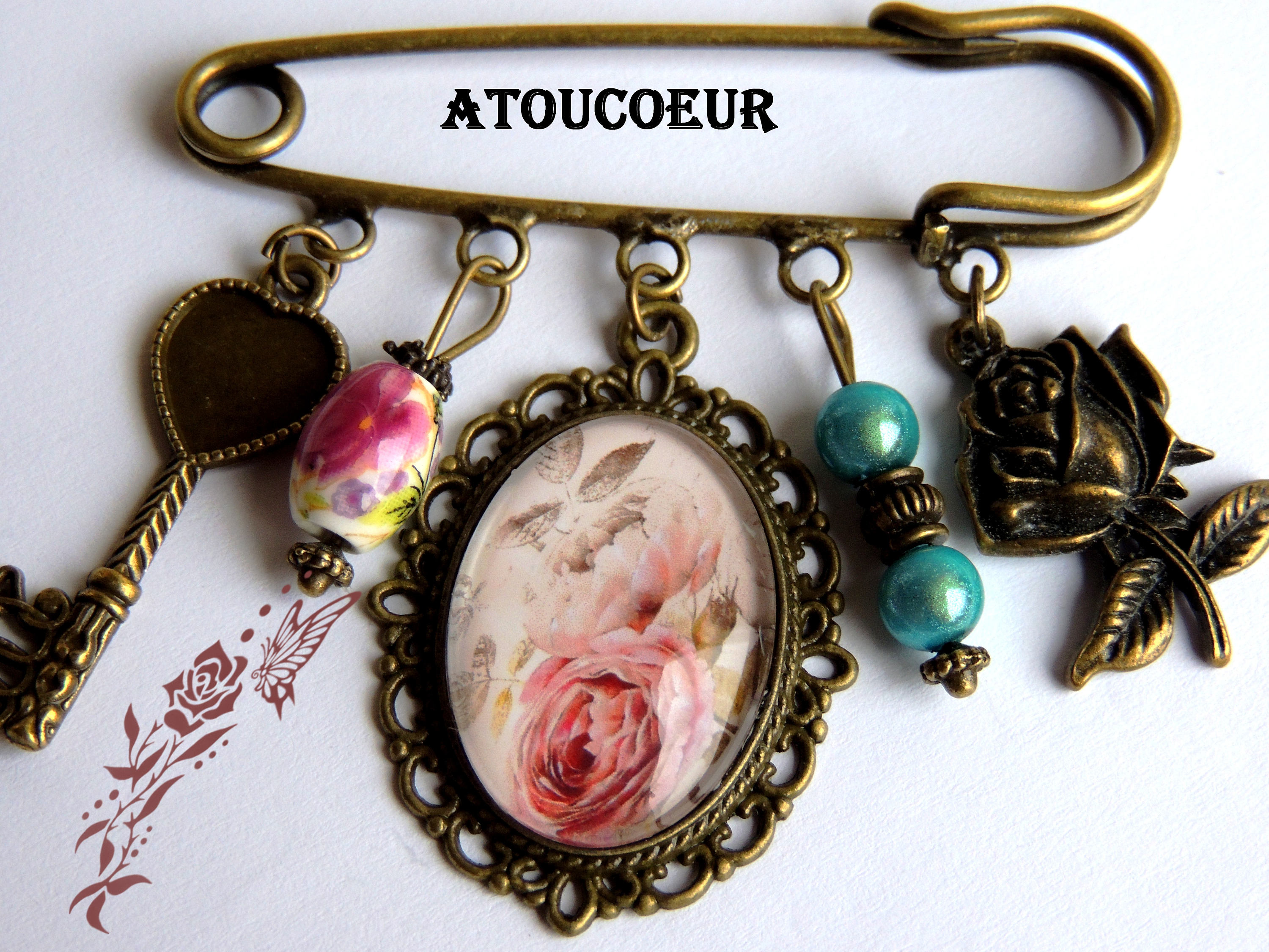 Broche épingle En Bronze - Cabochon 