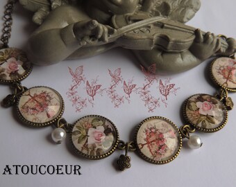 Bracelet Ajustable  Cabochon  Métal Bronze ,La Farandole des bracelets, Baroque et vintage .