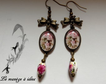 Boucles d'oreilles  Pendantes , Mes jolies Roses, Romantique.