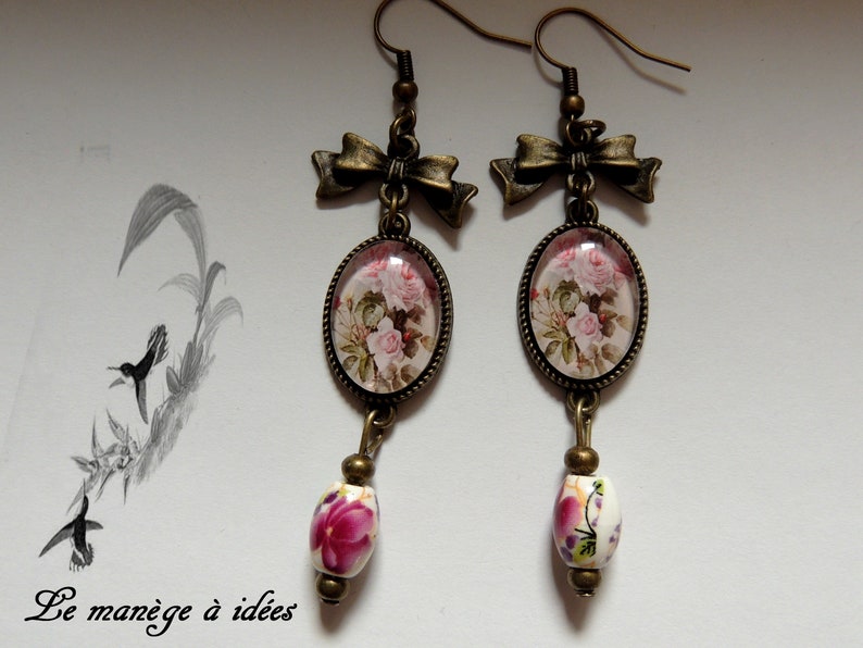 Boucles d'oreilles Pendantes , Mes jolies Roses, Romantique. image 1