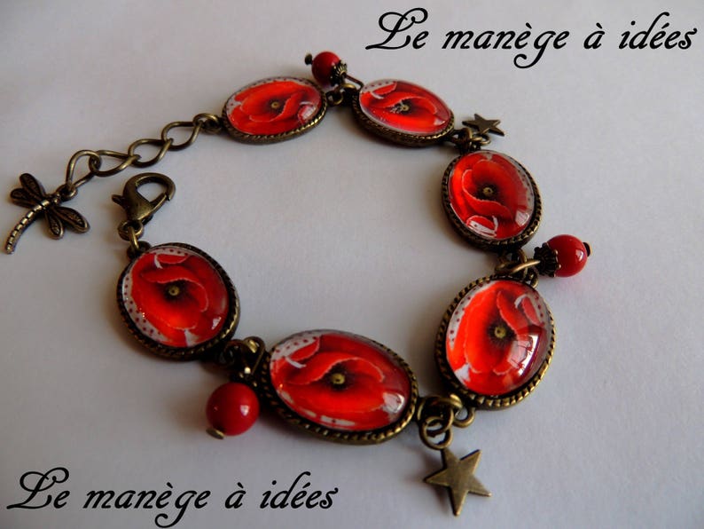 Bracelet ovale Ajustable , Joli Coquelicot , Romantique classique. image 1