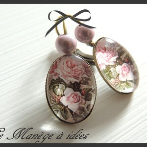 Boucles D'oreilles Dormeuse Bouquet De Roses, Classique,Rétro. image 8